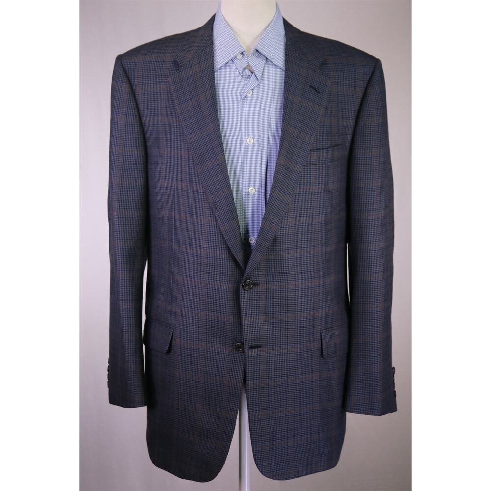 Hickey Freeman Custom Blazer Blue Black Brown 2-Btn Sportcoat Jacket 44L - Picture 2 of 8